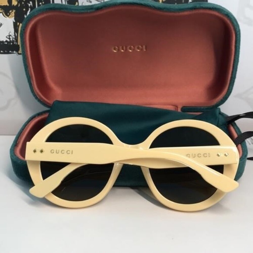 New ✨ Authentic Gucci GG1081S 004 Round Sunglasses – Yellow Frame with Brown Len - Picture 3 of 14